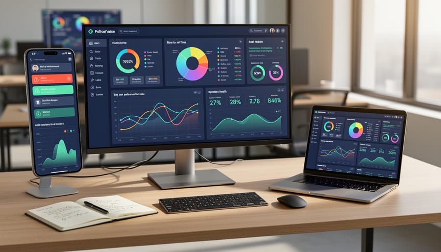 Monitoring tools on a desk in a commercial control office for energy system aftercare